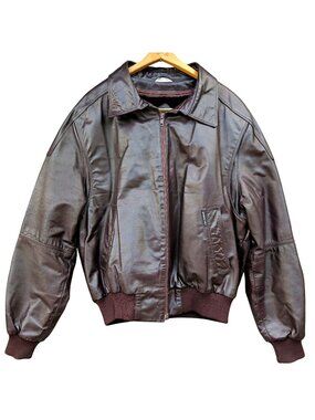 Vintage 1980s Member's Only Leather Bomber Jacket 44 Brown Korea Zip Liner